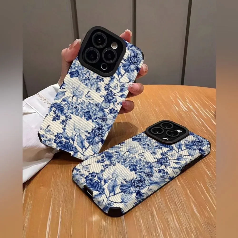 iPhone 16 Pro Max Case – Blue Floral Chinoiserie Print | Elegant & Protective